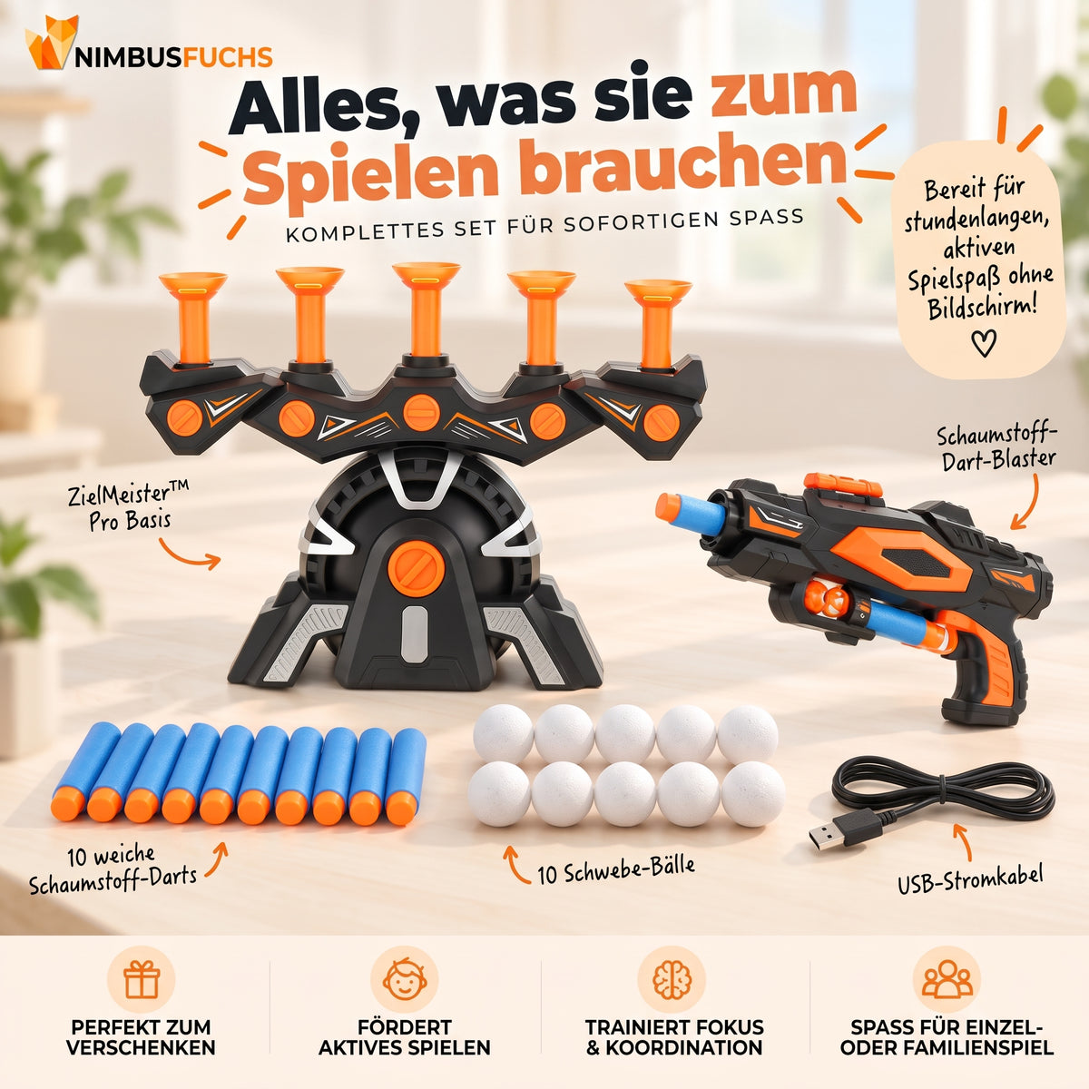 ZielMeister™ – Schwebendes Zielspiel für Kinder mit Soft-Darts