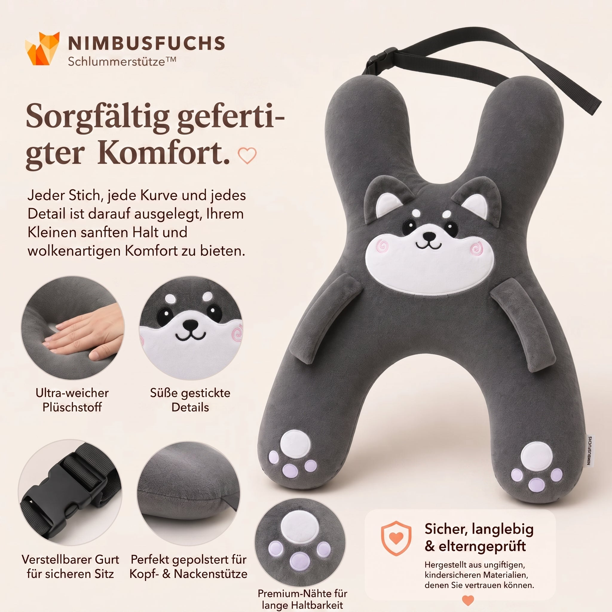 Schlummerstütze™ – Weiche Kopfstütze für Kinder beim Schlafen im Auto