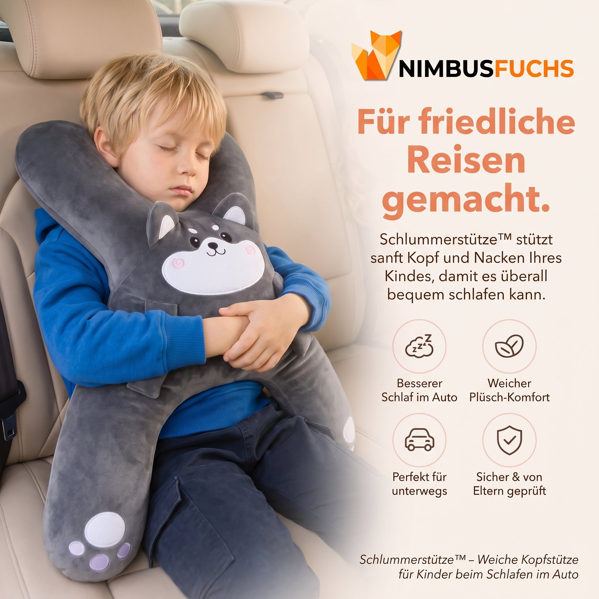 Schlummerstütze™ – Weiche Kopfstütze für Kinder beim Schlafen im Auto