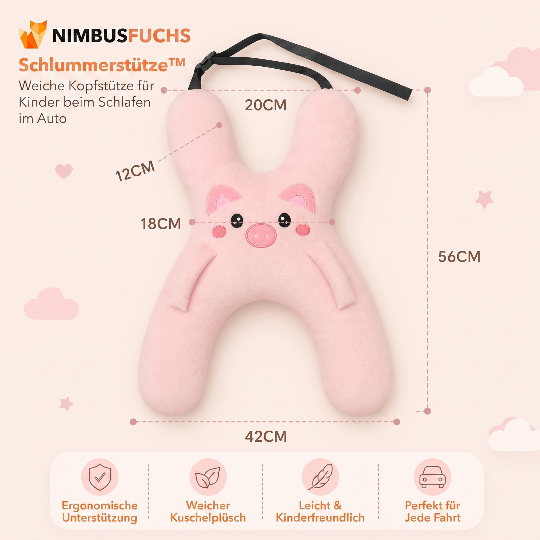 Schlummerstütze™ – Weiche Kopfstütze für Kinder beim Schlafen im Auto