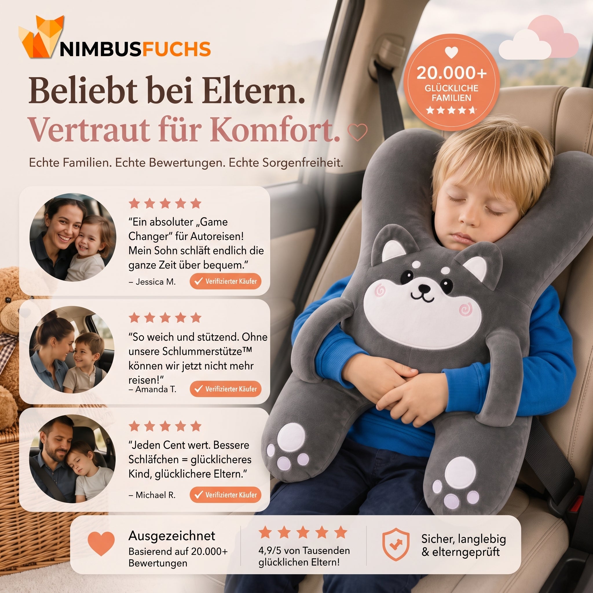 Schlummerstütze™ – Weiche Kopfstütze für Kinder beim Schlafen im Auto