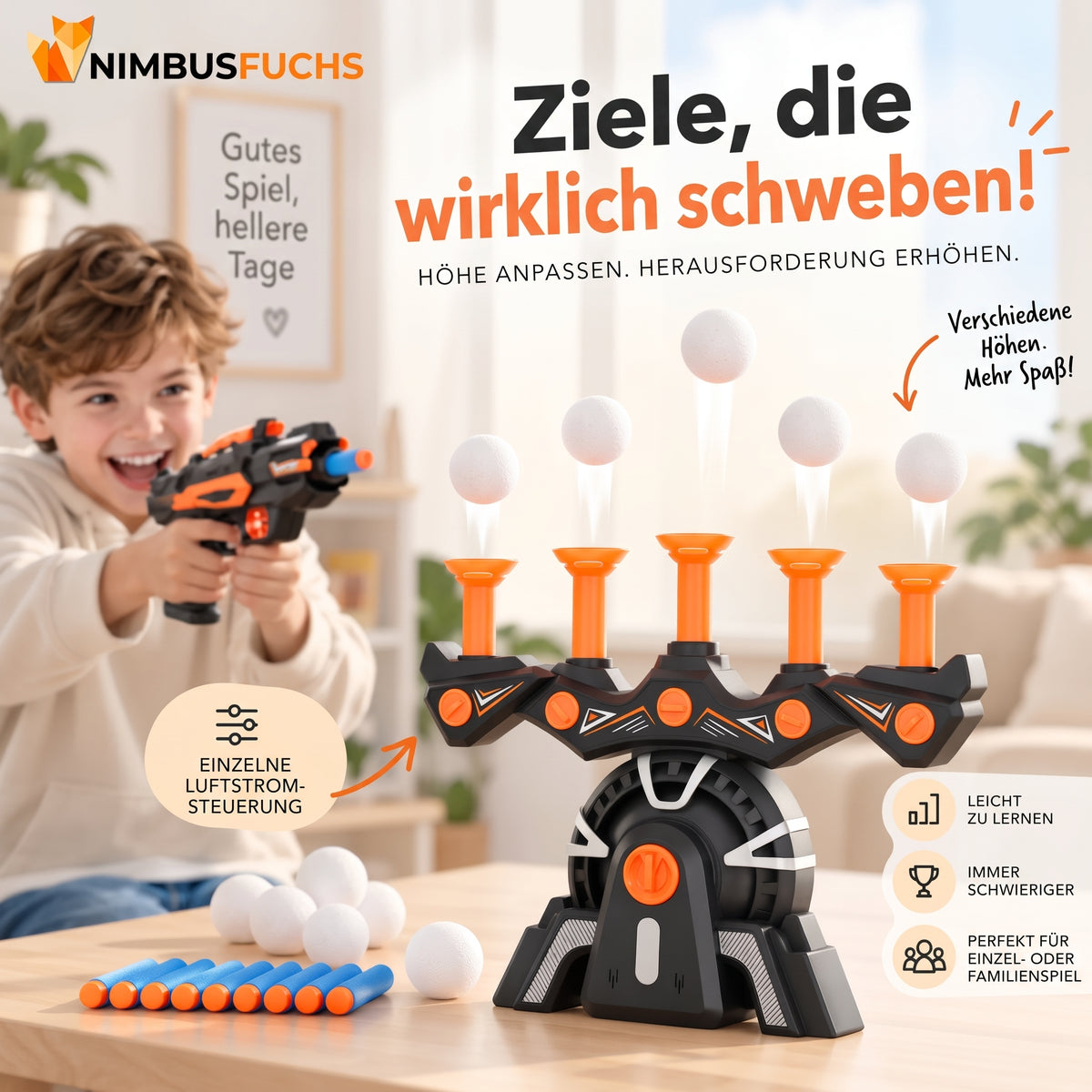 ZielMeister™ – Schwebendes Zielspiel für Kinder mit Soft-Darts