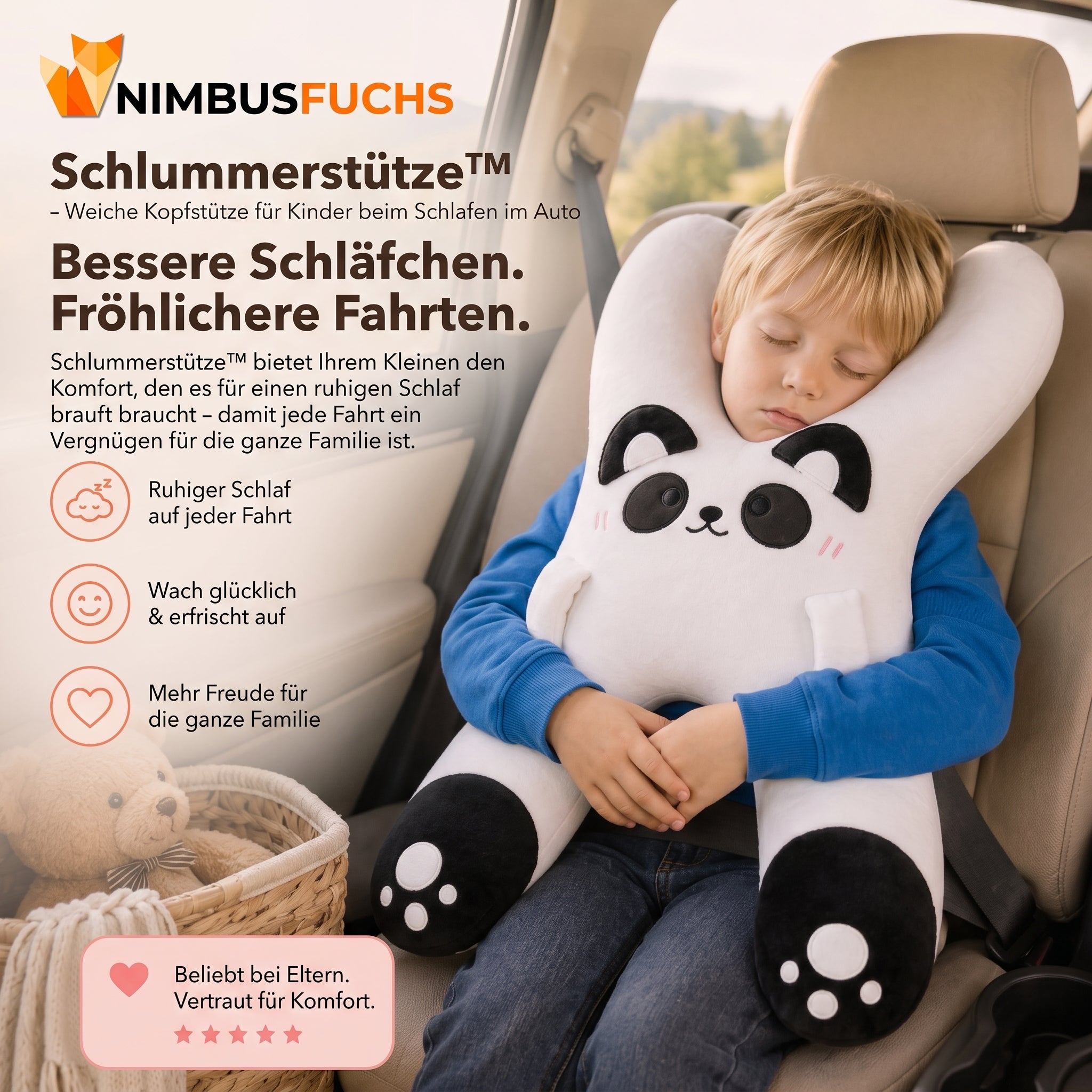 Schlummerstütze™ – Weiche Kopfstütze für Kinder beim Schlafen im Auto