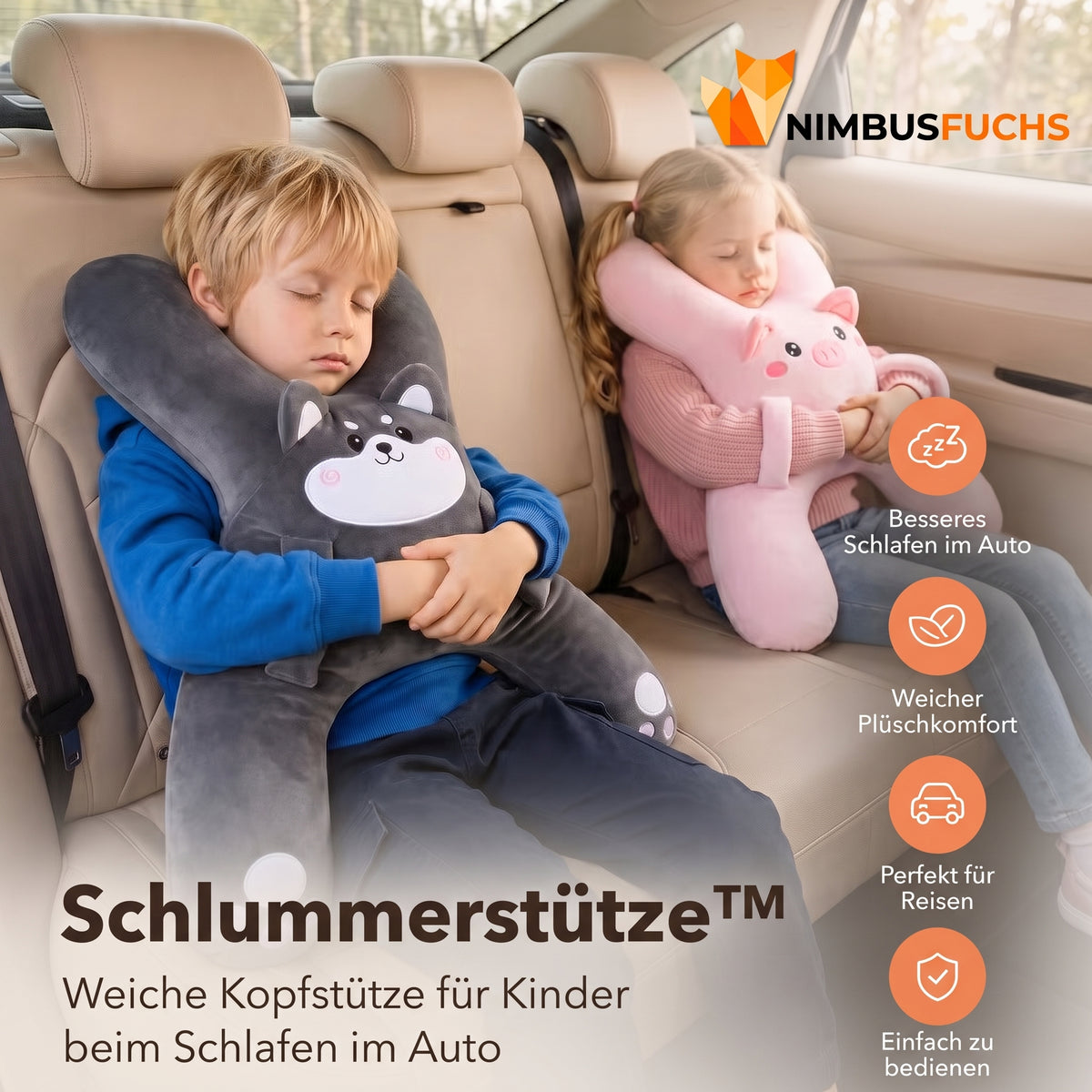 Schlummerstütze™ – Weiche Kopfstütze für Kinder beim Schlafen im Auto