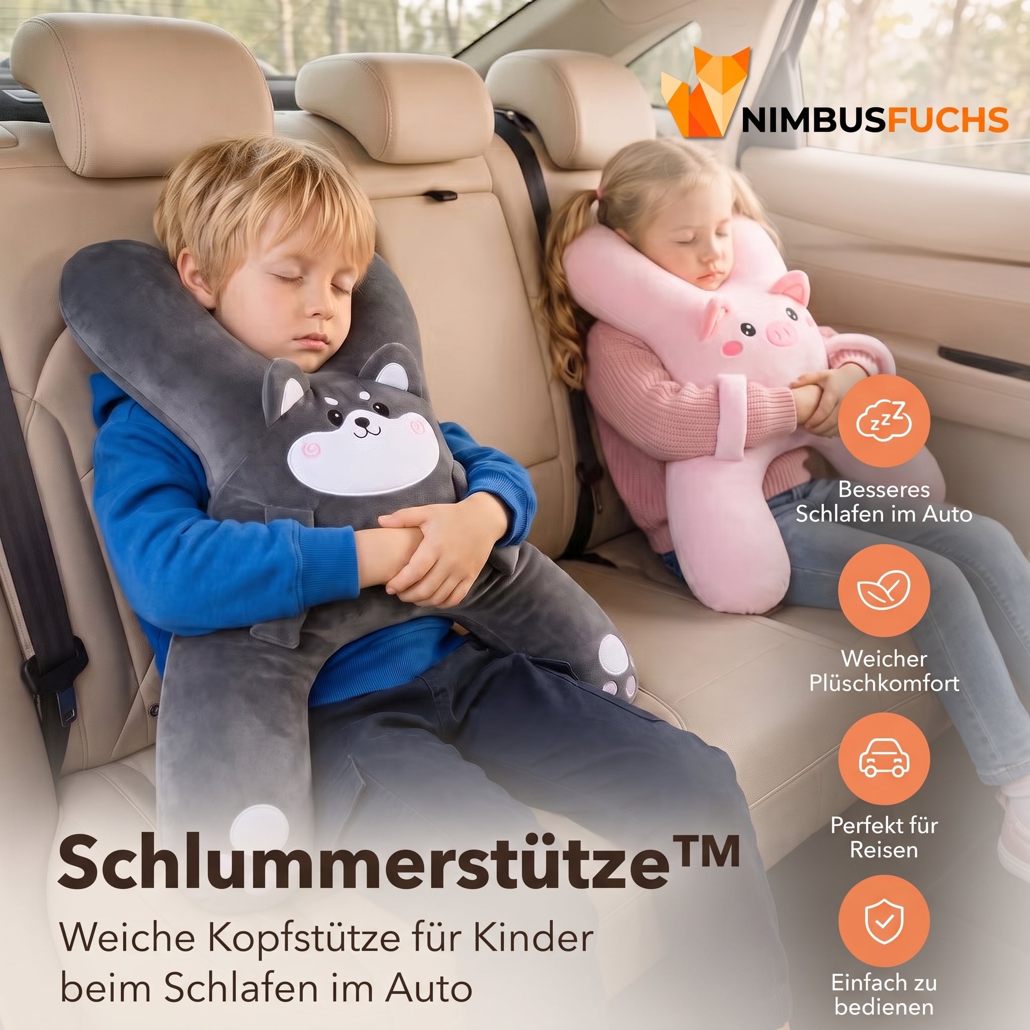 Schlummerstütze™ – Weiche Kopfstütze für Kinder beim Schlafen im Auto